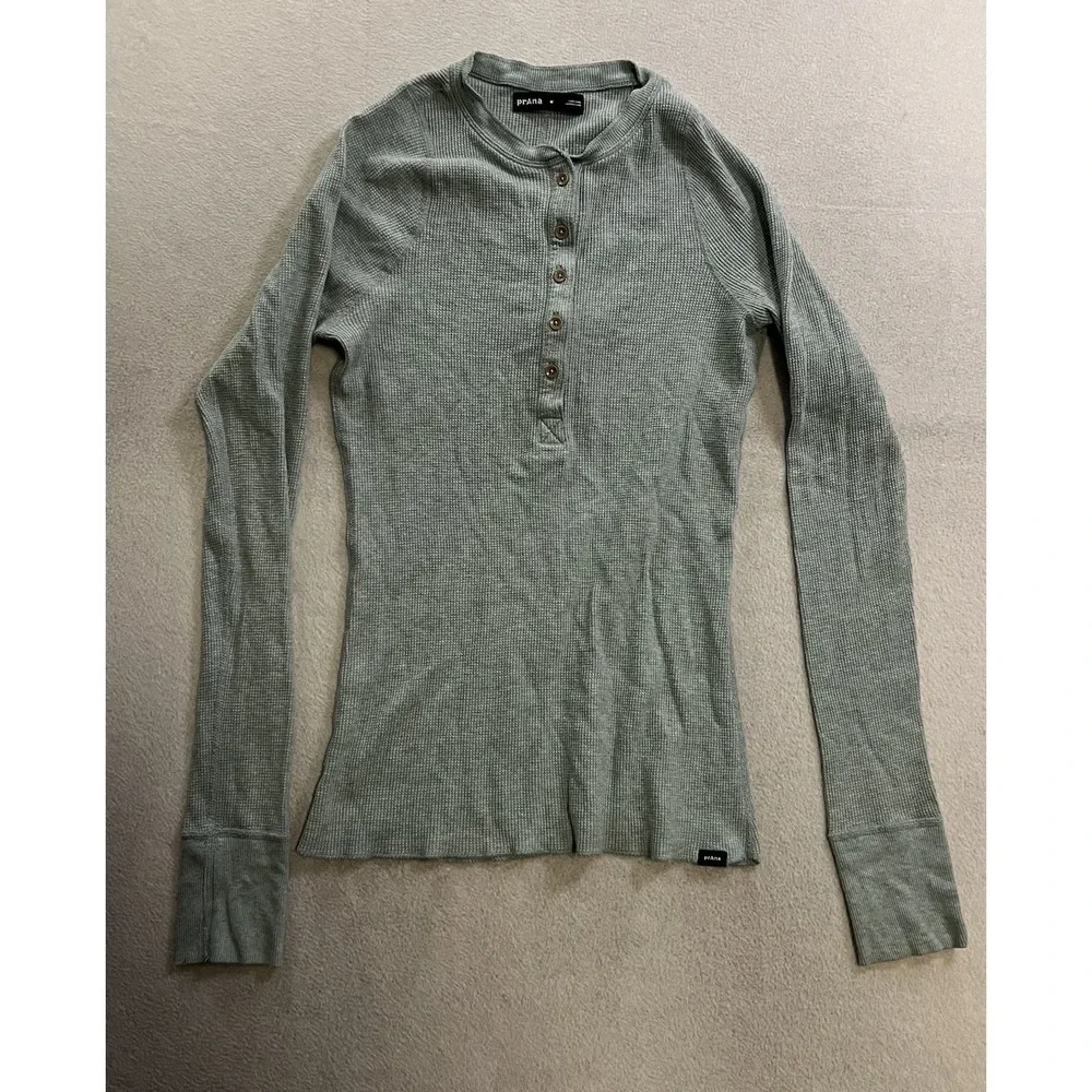 Prana Henley Shirt Women's Size Medium Blue Henley Thermal Long Sleeve